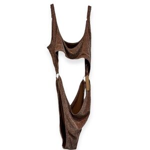 Skims monokini Swim 4X Caramel Brown Tan Silver Sparkle Ring Open Luxe